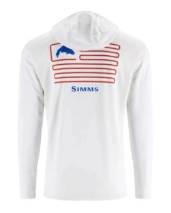 Simms Men's Tech Hoody Fly Fish Food Logo - Artist Series - White/Trout Flag