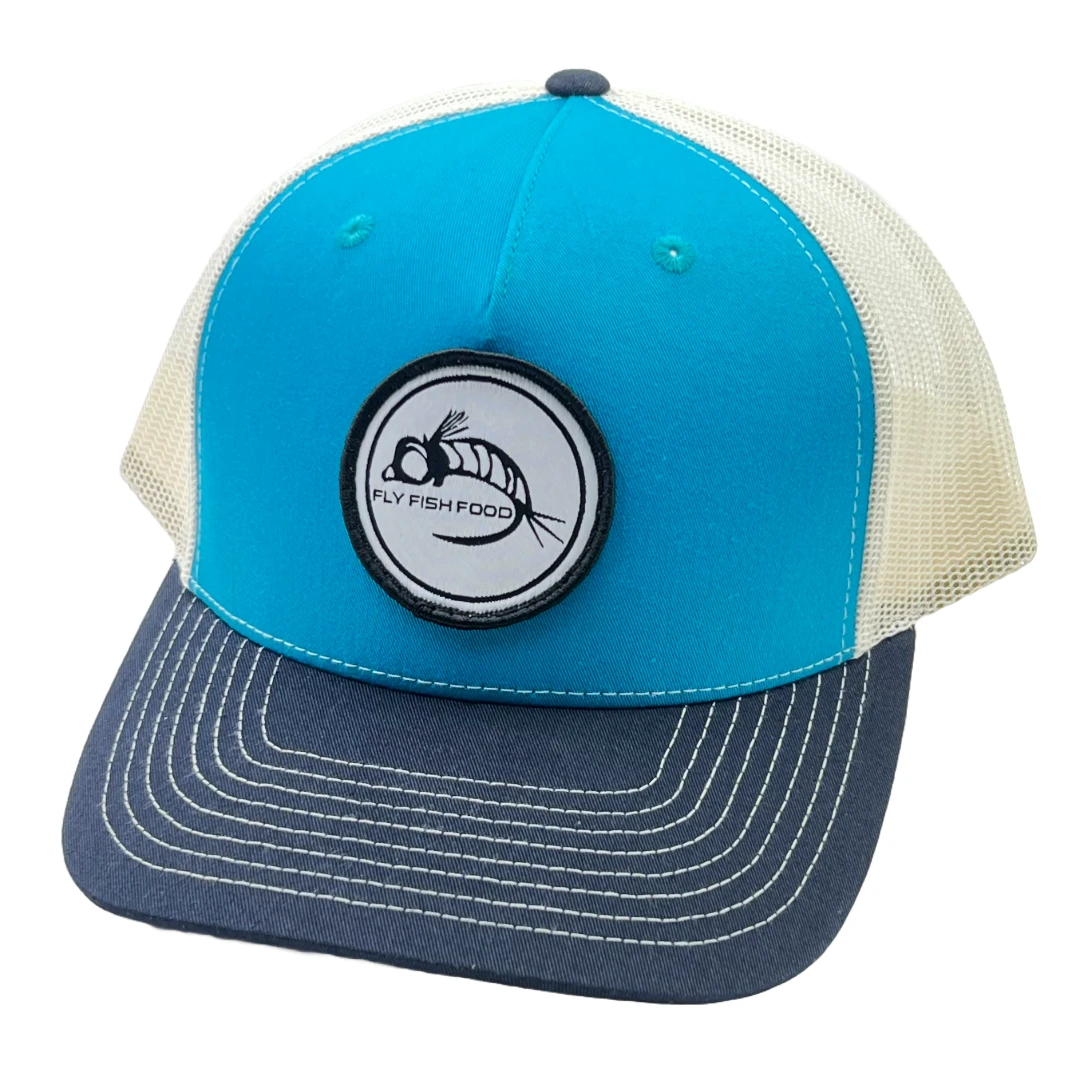 Richardson Fly Fish Food Logo Hat - Turquoise & Blue White Stitching 3 Richardson Fly Fish Food Logo Hat - Turquoise & Blue White Stitching