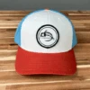 Fly Fish Food Logo Hat - White/Columbia Blue/Dark Orange -Fly Fish Food Store columbiablue